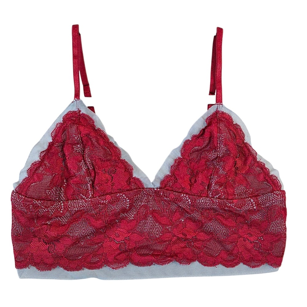 Intimately Free People Layered Lace Mesh Bralette Wine Red Grey Small OB417757